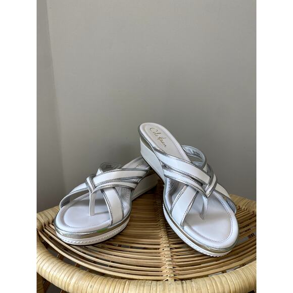 Cole Haan Air Wedge White/Silver Womens Sandal Sz 8 - Picture 1 of 10
